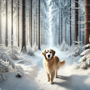 chien en balade hivernale en foret